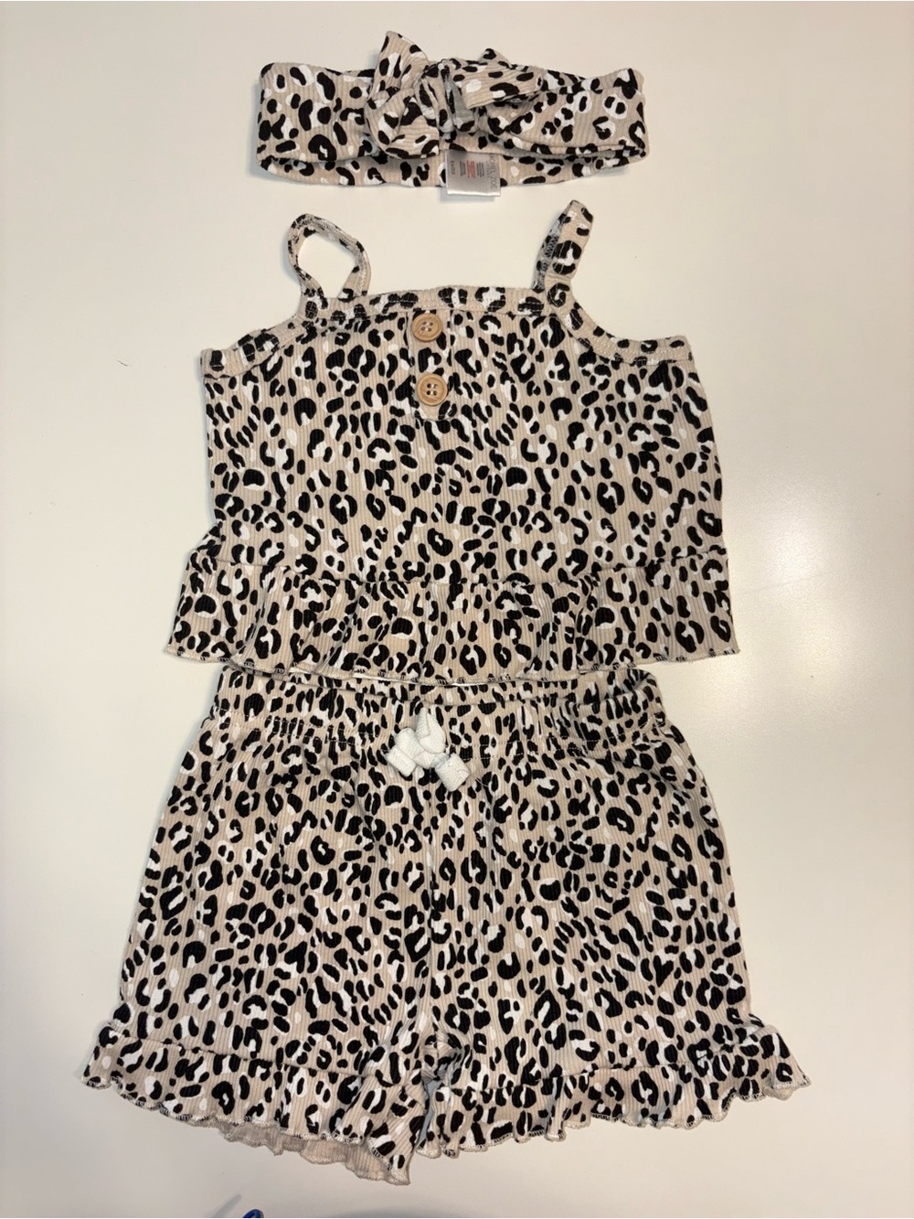 Rachel Zoe Girls Leopard Print Two-Piece Tank & Short Set with Headband 2T